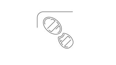 Siyah çizgi insan ayak izi ayakkabı ikonu beyaz arkaplanda izole edilmiş. Ayakkabı tabanı. 4K Video hareketli grafik canlandırması.