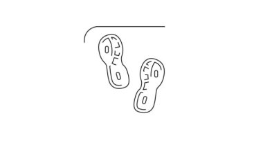 Siyah çizgi insan ayak izi ayakkabı ikonu beyaz arkaplanda izole edilmiş. Ayakkabı tabanı. 4K Video hareketli grafik canlandırması.