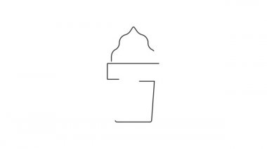 Beyaz arka planda izole edilmiş waffle külahlı siyah çizgi dondurma. Güzel sembol. 4K Video hareketli grafik canlandırması.