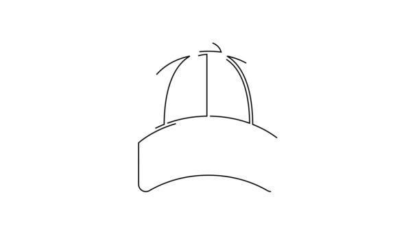 Black Line Baseball Cap Symbol Isoliert Auf Weißem Hintergrund Sportgeräte — Stockvideo