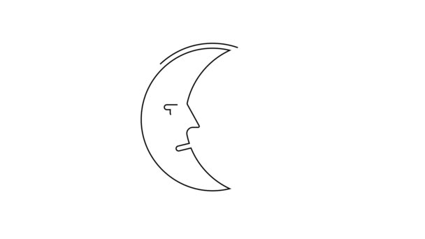 Icono Luna Línea Negra Aislado Sobre Fondo Blanco Animación Gráfica — Vídeo de stock