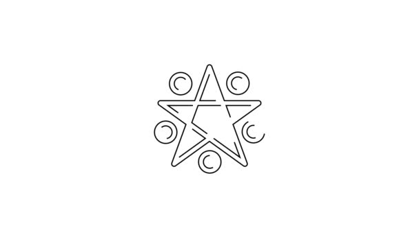 白い背景に隔離された円のアイコン内の黒い線のPentagram 魔法のオカルトスターシンボル 4Kビデオモーショングラフィックアニメーション — ストック動画