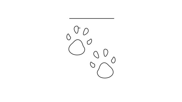 ブラックライン白の背景に分離されたプリントアイコン 犬や猫の足のプリント 動物の足跡だ 4Kビデオモーショングラフィックアニメーション — ストック動画