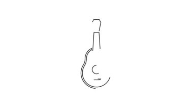 Beyaz arka planda siyah çizgi gitar ikonu izole edildi. Akustik gitar. Telli müzik aleti. 4K Video hareketli grafik canlandırması.