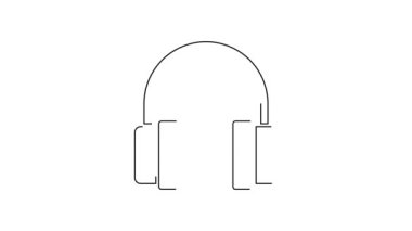Siyah çizgi kulaklık simgesi beyaz arkaplanda izole edildi. Kulaklıklar. Müzik, hizmet, iletişim ve operatör konsepti. 4K Video hareketli grafik canlandırması.
