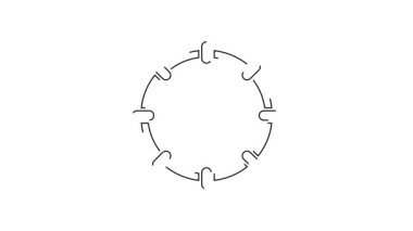 Siyah çizgi müzik aleti perküsyon tef, metal plaka ikonu beyaz arka planda izole. 4K Video hareketli grafik canlandırması.