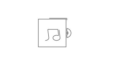 Siyah çizgi Vinil disk simgesi beyaz arkaplanda izole edildi. 4K Video hareketli grafik canlandırması.