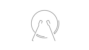 Siyah çizgi müzik aleti davul ve but çubukları simgesi beyaz arkaplanda izole edilmiş. 4K Video hareketli grafik canlandırması.