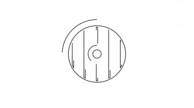 Beyaz zemin üzerinde Yunan süs simgesi olan siyah çizgi Yunan kalkanı. 4K Video hareketli grafik canlandırması.