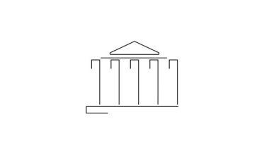 Atina, Akropolis, Yunanistan 'dan gelen siyah çizgi Parthenon beyaz arka planda izole edildi. Antik Yunan ulusal simgesi. 4K Video hareketli grafik canlandırması.