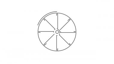 Siyah çizgi bisiklet tekeri simgesi beyaz arkaplanda izole edildi. Bisiklet yarışı. Olağanüstü bir spor. Spor malzemeleri. 4K Video hareketli grafik canlandırması.