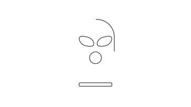 Beyaz arka planda siyah çizgi kar maskesi simgesi izole edildi. Kış sporları için bir parça kıyafet ya da bir suçlu ya da hırsız için bir maske. 4K Video hareketli grafik canlandırması.