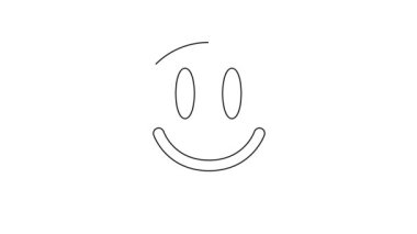 Siyah çizgi gülen yüz simgesi beyaz arkaplanda izole edilmiş. Gülümseyen ifade. Mutlu gülümseme sohbet sembolleri. 4K Video hareketli grafik canlandırması.