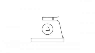 Siyah çizgi Ölçekleme simgesi beyaz arkaplanda izole edildi. Ağırlık ölçüm aletleri. 4K Video hareketli grafik canlandırması .