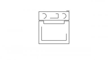 Beyaz arkaplanda siyah çizgi fırın simgesi izole edildi. Fırın tabelası. 4K Video hareketli grafik canlandırması .