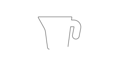 Siyah çizgi ölçme kabı beyaz zemin üzerinde izole edilmiş kuru ve sıvı yiyecek ikonunu ölçmek için. Plastik şişenin sapı var. 4K Video hareketli grafik canlandırması .