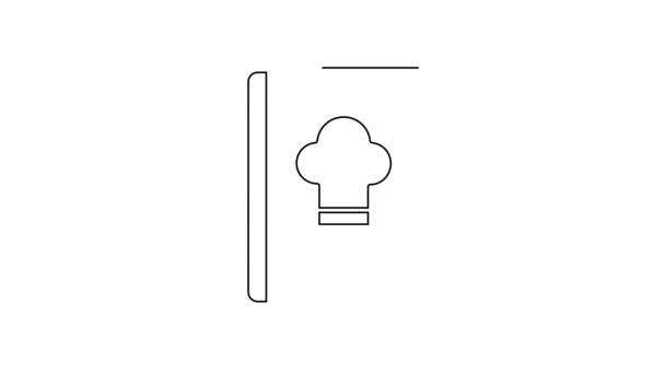 ブラックラインクックブックのアイコンは 白い背景に隔離されています 料理本のアイコン レシピ本 フォークとナイフのアイコン かわいいシンボル 4Kビデオモーショングラフィックアニメーション — ストック動画