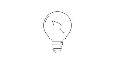 Beyaz zemin üzerinde yaprak simgesi olan siyah çizgi lambası. Çevre enerjisi kavramı. Alternatif enerji kavramı. 4K Video hareketli grafik canlandırması .