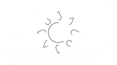 Siyah çizgi Sun simgesi beyaz arkaplanda izole edildi. 4K Video hareketli grafik canlandırması .