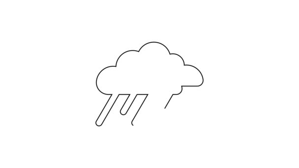 Linea Nera Nuvola Con Icona Pioggia Isolata Sfondo Bianco Pioggia — Video Stock
