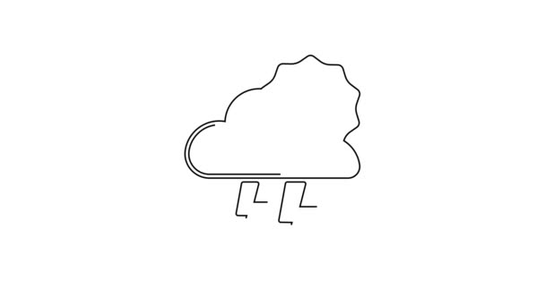 黒い線白い背景に独立したストームアイコン 雷と太陽の標識と雲 嵐の天気アイコン 4Kビデオモーショングラフィックアニメーション — ストック動画