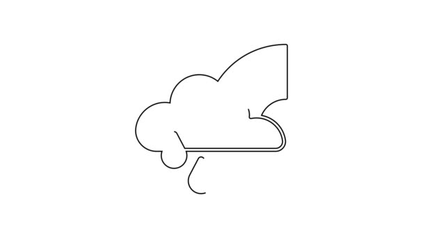 白い背景に雲と雨のアイコンが隔離されたブラックラインレインボー 4Kビデオモーショングラフィックアニメーション — ストック動画