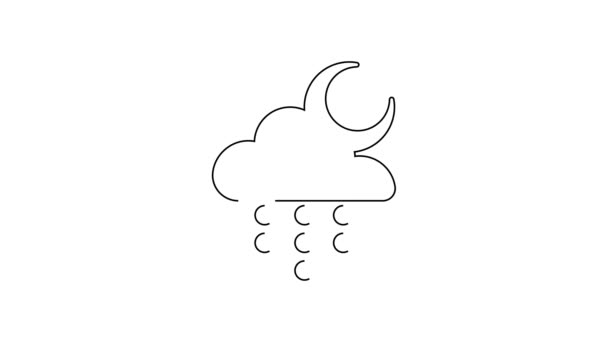 Black Line Cloud Rain Moon Icon Isolated White Background Rain — Stock Video