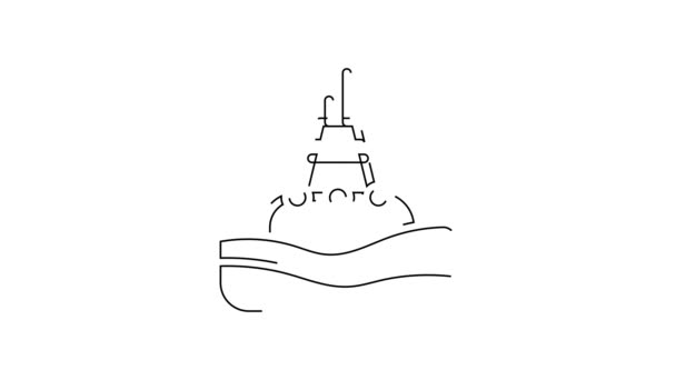 黒い線白い背景に隔離された海のアイコンに浮くブイ 4Kビデオモーショングラフィックアニメーション — ストック動画
