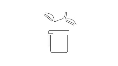 Esrar ikonundaki siyah çizgi bitkisi beyaz arkaplanda izole edilmiş. Tencerede yetişen bir bitki. Saksı bitkisi işareti. 4K Video hareketli grafik canlandırması .