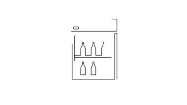 Beyaz arka planda izole edilmiş içki ikonu depolamak için siyah hat ticari buzdolabı. Market ya da süpermarket için bozulabilir. 4K Video hareketli grafik canlandırması .