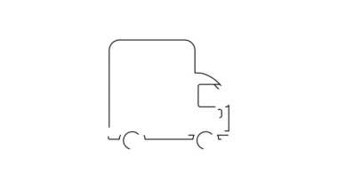 Siyah çizgi kargo kamyonu ikonu beyaz arka planda izole edildi. 4K Video hareketli grafik canlandırması .