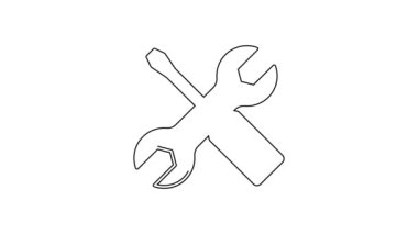 Beyaz arkaplanda siyah çizgi tornavida ve anahtar anahtarı simgesi izole edildi. Servis aracı sembolü. 4K Video hareketli grafik canlandırması .