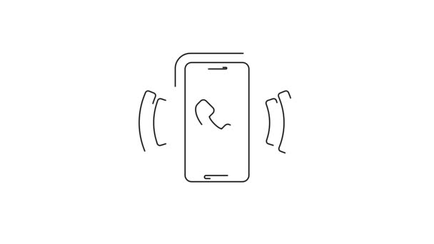 Black Line Telefon Stunden Unterstützung Symbol Isoliert Auf Weißem Hintergrund — Stockvideo