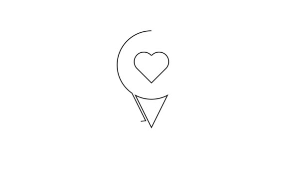 黑线图指针与心脏图标隔离在白色背景上 情人节 爱的位置 浪漫的地图销 4K视频运动图形动画 — 图库视频影像