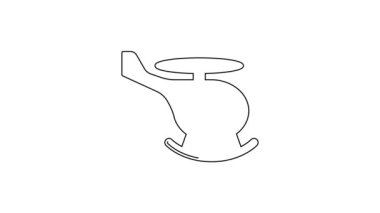 Siyah çizgi helikopter hava aracı ikonu beyaz arka planda izole edildi. 4K Video hareketli grafik canlandırması .