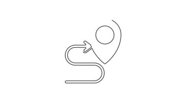 Siyah çizgi rota simgesi beyaz arkaplanda izole edildi. Harita işaretçisi işareti. Yol ya da yol kavramı. GPS navigatörü. 4K Video hareketli grafik canlandırması .