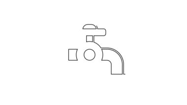 Siyah çizgi su musluğu simgesi beyaz arkaplanda izole edildi. 4K Video hareketli grafik canlandırması .