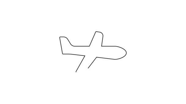 Schwarze Linie Flugzeug Symbol Isoliert Auf Weißem Hintergrund Fliegende Flugzeug — Stockvideo