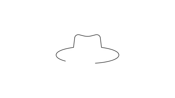 Black Line Gardener Farmer Agricultural Worker Hat Icon Isolated White — Stock Video