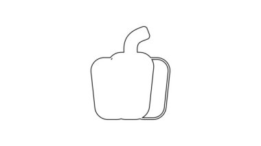 Siyah çizgi Bell biberi ya da beyaz arka planda izole edilmiş tatlı kırmızı biber ikonu. 4K Video hareketli grafik canlandırması .