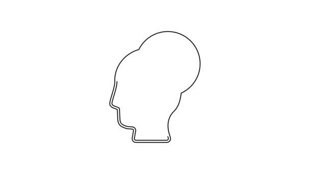 Schwarze Linie Menschenkopf Mit Blatt Inneren Symbol Isoliert Auf Weißem — Stockvideo
