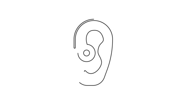 Icono Audífono Línea Negra Aislado Sobre Fondo Blanco Audición Oído — Vídeos de Stock