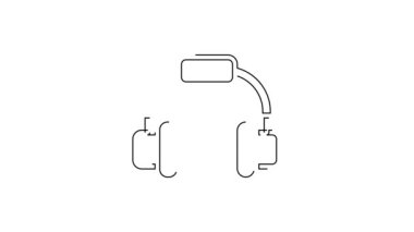 Siyah çizgi kulaklık simgesi beyaz arkaplanda izole edildi. Kulaklıklar. Müzik, hizmet, iletişim ve operatör konsepti. 4K Video hareketli grafik canlandırması.