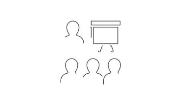 Siyah Çizgi Eğitimi, sunum simgesi beyaz arkaplanda izole edildi. 4K Video hareketli grafik canlandırması.