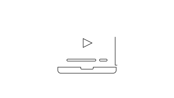 Black Line Online Play Video Icon Isolated White Background Laptop — Stock Video
