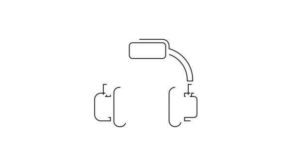 Черная Линия Наушники Значок Изолирован Белом Фоне Наушники Концепция Прослушивания — стоковое видео