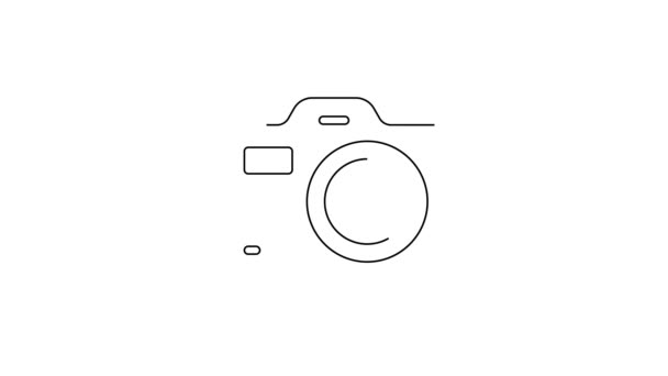 黒い線白い背景に隔離された写真カメラのアイコン フォトカメラ デジタル写真 4Kビデオモーショングラフィックアニメーション — ストック動画