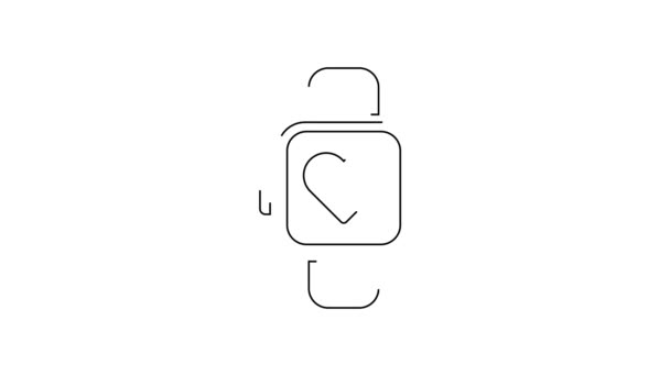 Black Line Smart Watch Showing Heart Beat Rate Icon Isolated — Stock Video
