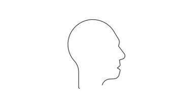 Beyaz arka planda soru işareti simgesi olan siyah çizgi insan kafası. 4K Video hareketli grafik canlandırması.