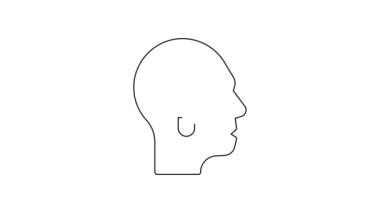 Beyaz zemin üzerinde lamba ikonu olan siyah çizgi insan. Fikir kavramı. 4K Video hareketli grafik canlandırması.